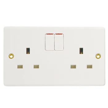 VNX UK Standard Bakelite Material White Color Two Gang and Double 13A Electrical Switches and Socket for Electrical Smart Home