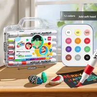 Deli HM113 stylo marqueur acrylique à pointe souple étanche sans saignement 24 couleurs superposables pour les élèves du primaire ensemble en plastique
