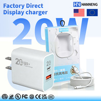 Chargeur rapide USB-C PD 2.0 20W avec prise EU/US, adaptateur sécurisé QC3.0 pour téléphone portable, ordinateur portable, chargeur mural