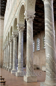 QUYANG el yapımı doğal taş yuvarlak sütun tasarımı açık yunan dekoratif bej mermer sütun ev için - Product Image 6