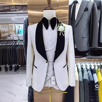 Costume de mariage slim fit 3 pièces, veste, gilet, ensemble complet, blanc, revers châle, un bouton, élégant, costume de marié de luxe, costume pour hommes, blazer
