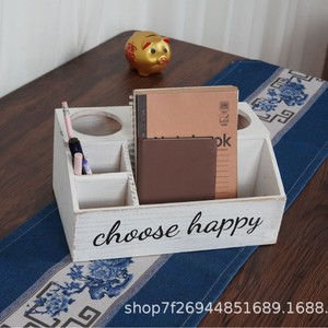 Caja de almacenamiento de madera, 30x18,5x13cm, rectangular, con parte superior abierta y compartimentos, organizador de escritorio para artículos de tocador y herramientas para el cabello - Product Image 3