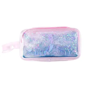 Custom Clear Soft Quicksand Glitter Pencil Pouch Pencil Bags Transparent Plastic Mermaid Girls PVC Pencil Case Bag