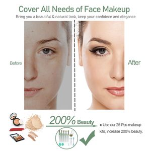 Kit de 25 outils de beauté personnalisables verts pour débutants, éponge de mélange, <span class=keywords><strong>blush</strong></span>, mascara, fard à paupières, poudre, ensemble de maquillage en fibres synthétiques - Product Image 5