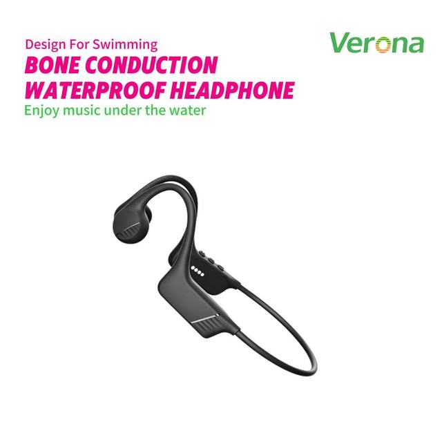 Sleek Black Open-Ear Bone Conduction Headphones Active Noise Cancellation IPX-8 Waterproof for V6.0 Type-C Charging Low