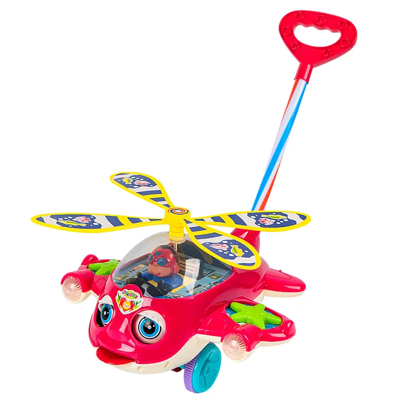 Cheap early learning educational Pull Hand Airplane Toy Push Hand Wheel Toy car with lights music story push drag toys for kids