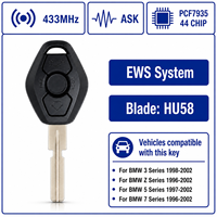 Clé transpondeur de voiture pour BMW 315MHz 433MHz ASK PCF7935 44CHIP Système EWS Lame de clé HU58 HU92 Séries 3 5 7 X3 X5 Z3 Z4 325 325i