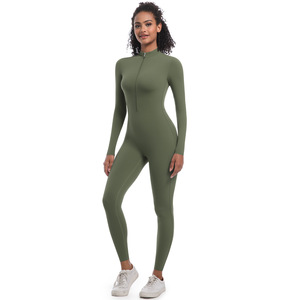 Body Sportivo e <span class=keywords><strong>Tuta</strong></span> da Donna Senza Cuciture Intera da Yoga <span class=keywords><strong>con</strong></span> Maniche Lunghe e Cerniera <span class=keywords><strong>in</strong></span> <span class=keywords><strong>Vita</strong></span> Pantaloni Aderenti Snellenti - Product Image 1