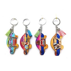 Porte-clés en bois MDF personnalisé avec motif de poisson, souvenir de plage, planche de surf, avec pompons, fait main, de Floride - Product Image 1