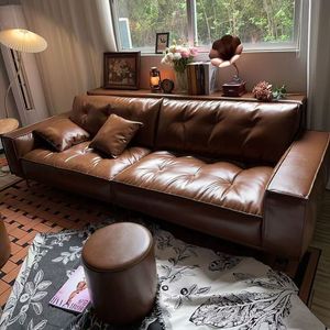 Sofá de Cuero Minimalista Nórdico Italiano, Recto, con Relleno de Espuma, para Sala de Estar - Product Image 4