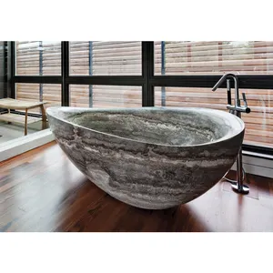 Luxury Hotel Home Natural Stone Tub Custom Marble Bath Tub Solid Stone Silver Travertine Marble Bathtubs