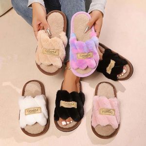 Pantuflas de Felpa para Mujer, Cálidas y Suaves, con Punta Abierta, para el Hogar, Otoño e Invierno, Silenciosas, Cómodas, con Suela de EVA - Product Image 1