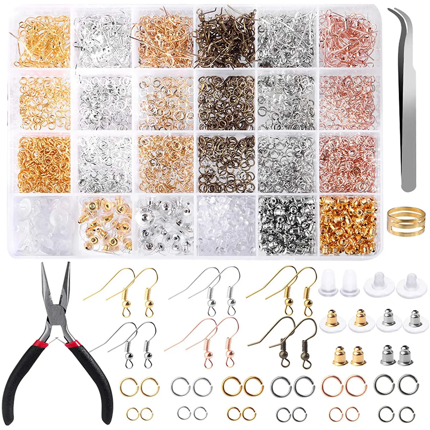 Amazon Hot Selling 2493 PCS Earring Hooks Jump Rings Accessories Parts for DIY Jewelry Making