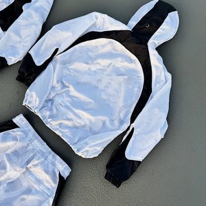 Setelan Olahraga Musim Dingin Kasual Bernapas Model Windbreaker Dua Potong Jaket Berkerudung dengan Ritsleting & Celana Motif Huruf Bahan Nilon Ritsleting Pria - Product Image 3