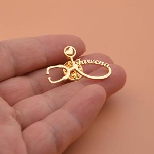 Personal isierte Geschenke Gold Brosche benutzer definierte <span class=keywords><strong>Name</strong></span> Pin Doctor Mode Cooper Pin Metall Handwerk Stethoskop Pin Medizin für Kleidung - Product Image 2