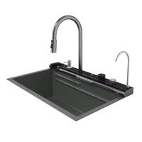 Robinet de cuisine multifonction en acier inoxydable 304, ensemble évier de cuisine moderne à cascade et pluie, cuve unique