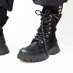 סיטונאי אופנת עור נשים עור תחרה-אפ הבלעדית מגפי עור חום לבן - Product Image 6