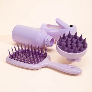 Nouvel arrivage : Ensemble de brosses et peignes pour cheveux, comprenant un masseur de cuir chevelu, un peigne, un vaporisateur, une brosse lissante en silicone et une brosse de lavage capillaire - Product Image 3