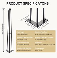 Pieds de meubles ovales en acier carbone renforcé SHENG de 34 pouces (noir) – Capacité de 1300 lb – Style Mid-Century Modern pour table basse