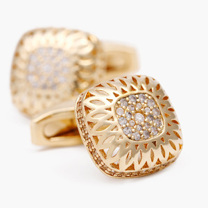 Boutons de manchette pour hommes très vendus, de haute qualité, en zircon doré, carrés, pour chemise - Product Image 3