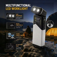 Lampe de travail rechargeable avec base magnétique et tête rotative, affichage numérique, lampe torche COB portable pour le camping, la réparation et les activités de plein air