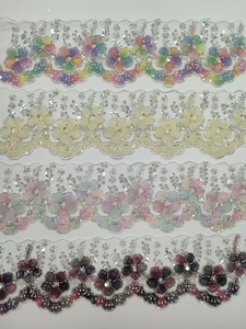 Dentelle brodée multicolore avec fleurs en maille 3D, ruban perlé, broderie en tube, dentelle brodée à code-barres - Product Image 2