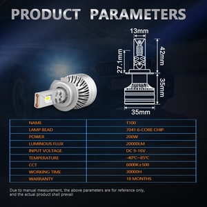 Bombilla LED para Faros Delanteros Miaodisheng T100, Luz Alta y Baja, Alta Potencia 200W 20000LM 6000K H4, IP68 Universal - Product Image 4