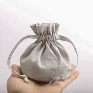 Pochette de rangement pour bijoux en coton et lin, à fond rond, personnalisée, avec cordon de serrage, broderie tendance - Product Image 6