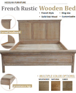 HL090-183 French Vintage American Rustic Antique Classic Wooden Platform King <b>Size</b> Solid Oak Wood Frame <b>Bed</b> for Bedroom HL090-18 - Product Image 2