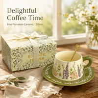 Ensemble de tasses à café en céramique florales vintage, 2 pièces, tasses pour couple, boîte cadeau, mariage, anniversaire, cadeau de déménagement, souvenir