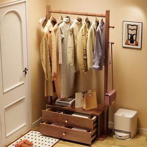 Perchero de madera maciza con cajón de almacenamiento, 60x40x170cm, color nogal, perchero de pie para ropa, para dormitorio y uso doméstico - Product Image 4
