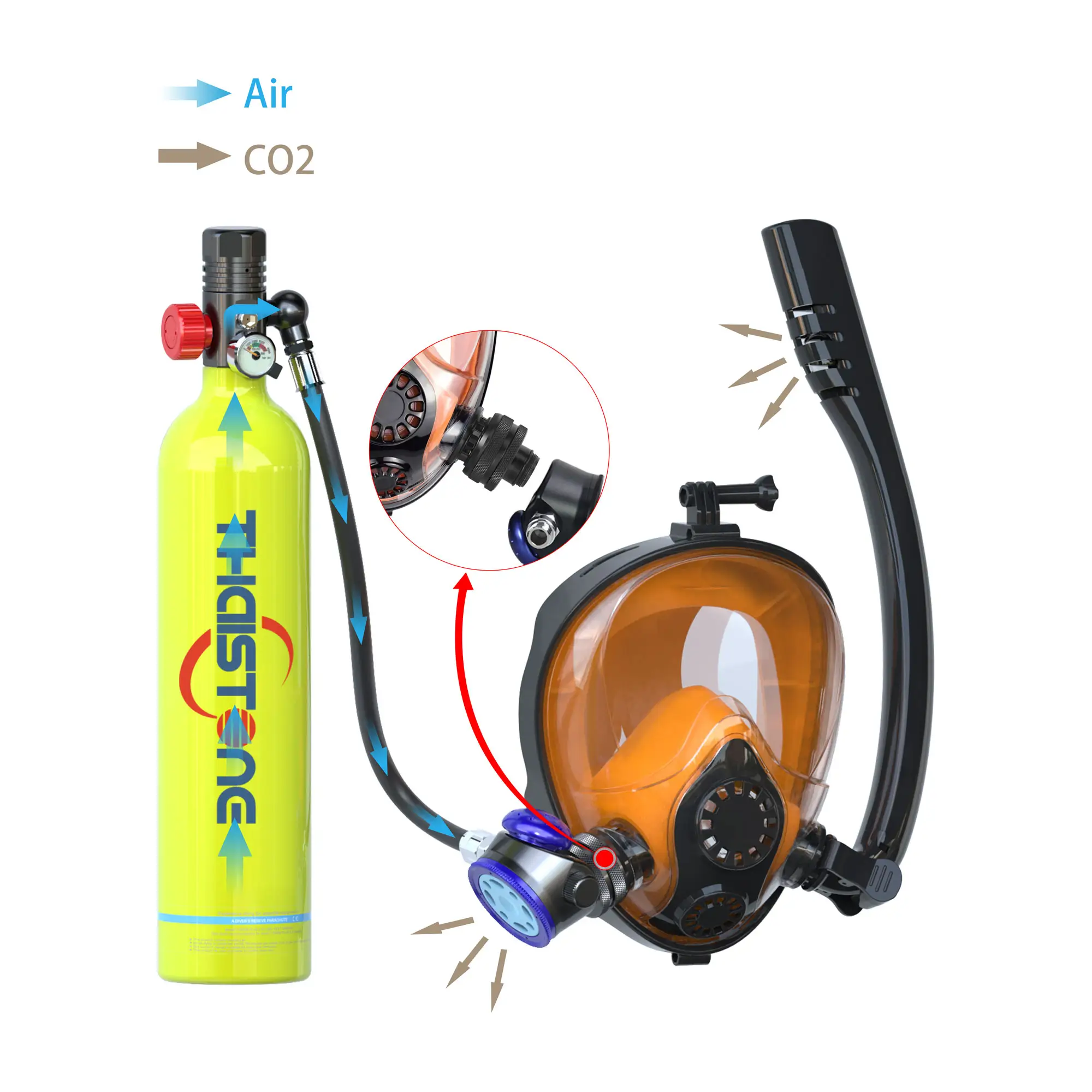 Factory Wholesale Essential Full Snorkeling Equipment Accessories with 1L Scuba Tank Manual Pump Mask