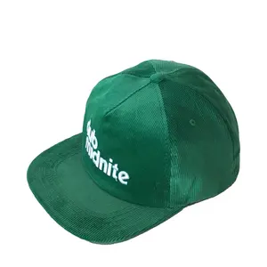 Custom green corduroy flat brim 5 Panel corduroy snapback hat/embroidery corduroy dad hats/caps wholesale