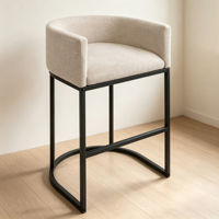 Tabouret de bar commercial à dossier rond en métal, tabouret de bar de luxe pour hôtel, style minimaliste, accoudoirs en tissu, chaise de bar pour la maison