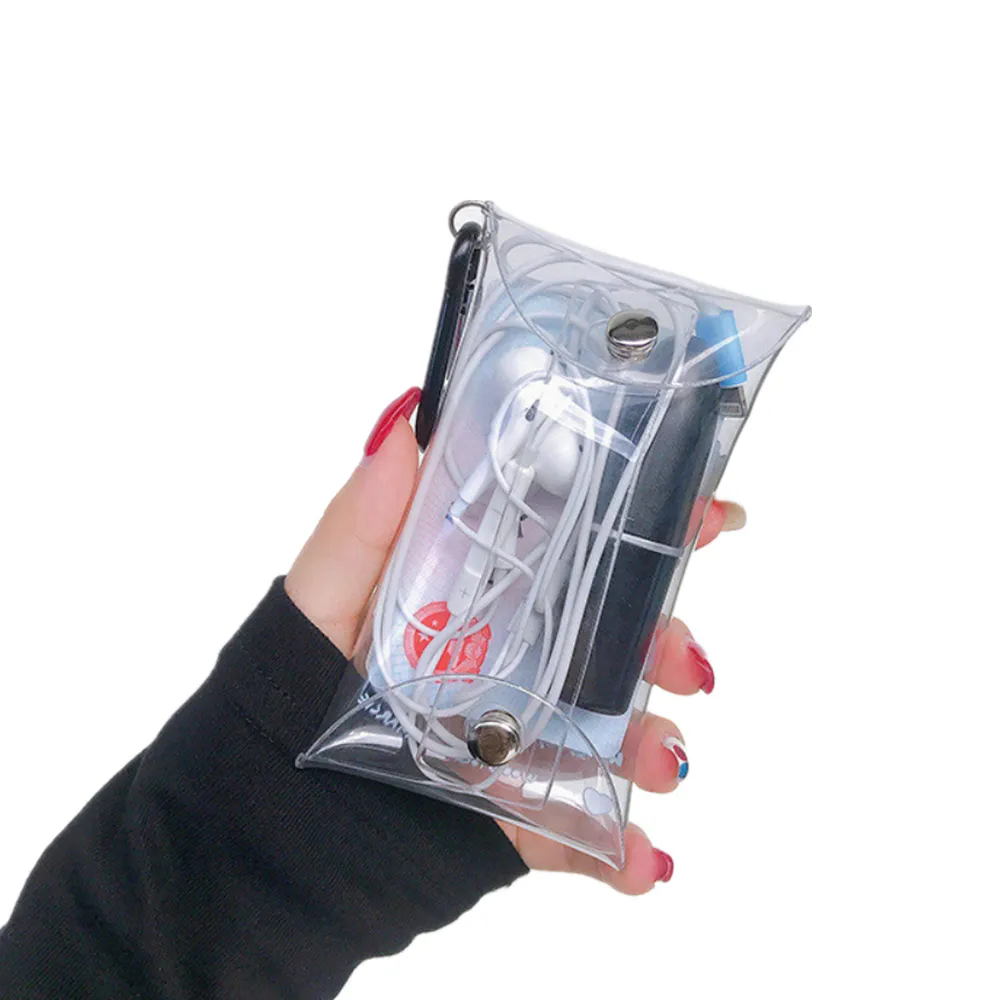 Tas Penyimpanan Kosmetik PVC Bening dengan Gesper Gantung Tahan Air Kancing Jepret Tas Praktis Perjalanan Tas Kecil Kantong Portabel