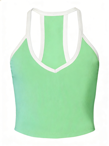 4PCS Contrast Ribbed Racerback Tank Top for Women - Cropped Workout Top with V-<b>Neck</b> Perfect for Yoga & Running - Product Image 4