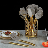 Peralatan Dapur Silikon Stainless Steel Peralatan Masak Warna Emas untuk Koki Rumah Tangga Set Peralatan Masak Silikon