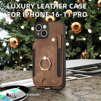 Étui de téléphone en cuir PU rétro de luxe pour iPhone 16 15 14 13 12 11 Pro Max portefeuille magnétique fente pour carte porte-anneau couverture poignée de téléphone