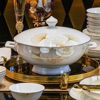 Service de table en porcelaine fine de style nordique européen avec bordure dorée, motif paysager, luxe pour la maison et la restauration, sans danger pour les aliments