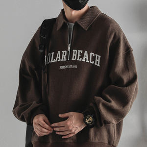 Sweat-shirt en coton solide pour hommes, col ras du cou à fermeture éclair, vêtements personnalisés de haute qualité, vente en gros - Product Image 2