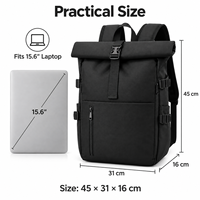 Sac à dos unisexe en nylon avec logo personnalisé, à fermeture roll-top, pour ordinateur portable, classique, polyvalent, léger, de loisirs, pour hommes, sacs d'extérieur