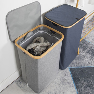 Oxford Cloth Laundry Hamper 41x34x71 Cm Foldable Rectangle <b>Storage</b> <b>Bin</b> For Clothing Gray And Off White - Product Image 3