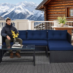Set di Mobili da Esterno <span class=keywords><strong>in</strong></span> Rattan PE a 3 Pezzi, Divano a L con Chaise Longue e Tavolino <span class=keywords><strong>in</strong></span> Vetro Temperato - Product Image 2
