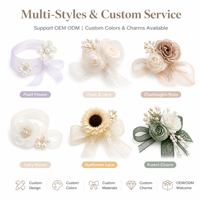 Corsage de poignet en satin rose avec dentelle, perles et fleurs pour mariée, demoiselle d'honneur, mariage, banquet, fête, décoration