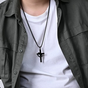 Men's Stainless Steel Cross <b>Necklace</b> With <b>Ring</b> Pendant Hip Hop Style Gift Jewelry - Product Image 3