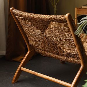 Fauteuil de loisirs moderne en bois massif et rotin tressé - Fait à la main, portable, écologique, pour la maison et l'hôtel, salon, appartement - Product Image 4