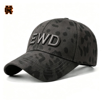 Casquette de baseball en coton à 6 panneaux avec logo brodé 3D personnalisé, imprimé camouflage léopard noir, pour activités de plein air, tactique, streetwear, OEM, MOQ 50