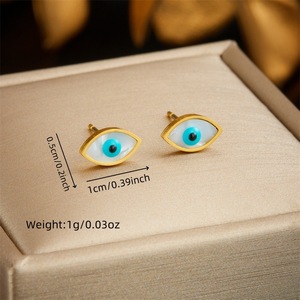 European American Retro Blue Eye Chain Jewelry <b>Set</b> Stainless Steel Women's Gift Necklace <b>Bracelet</b> Earrings - Product Image 3