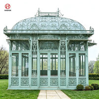 Pavillon en fer forgé avec panneaux en verre, serre de jardin vintage pour villa, cour arrière, design et dimensions personnalisés