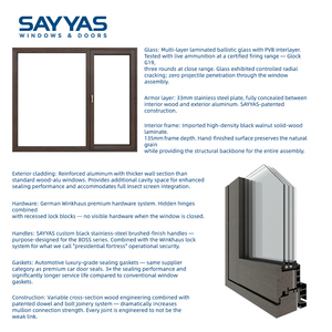 Fenêtre Sayyas TS135 <span class=keywords><strong>en</strong></span> bois recouvert d'aluminium, blindée et défensive, avec <span class=keywords><strong>verre</strong></span> quadruple rempli d'argon pour la conception de maisons passives modernes - Product Image 1